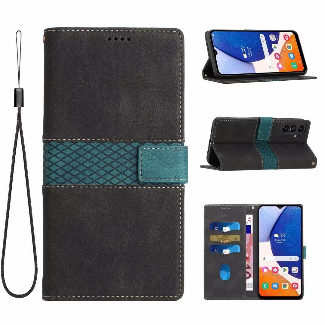 Capa carteira de couro de cor híbrida Grid Net para Samsung S23 Ultra Plus A34 A54 A14 A73 5G Moto G22 G51 5G Google Pixel 8 7A 7 Pro Slot para cartão de identificação de crédito Flip Cover Bolsa de negócios