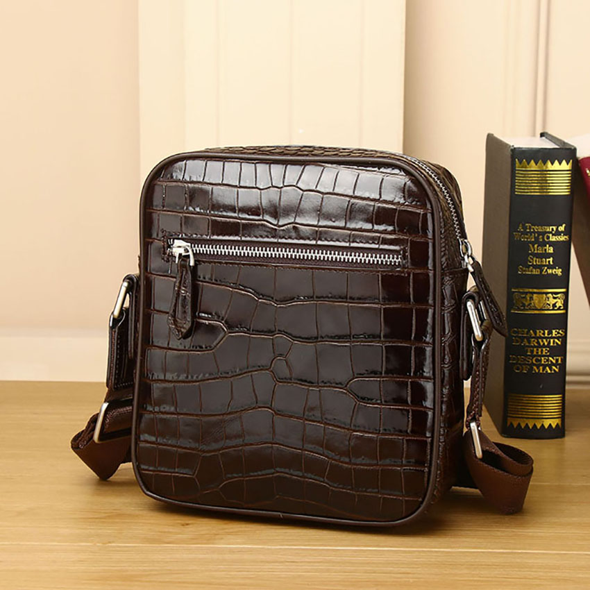 Fashion Men Cross body bags 22x20cm small shoulder bags crocodile grain real leather business casual model