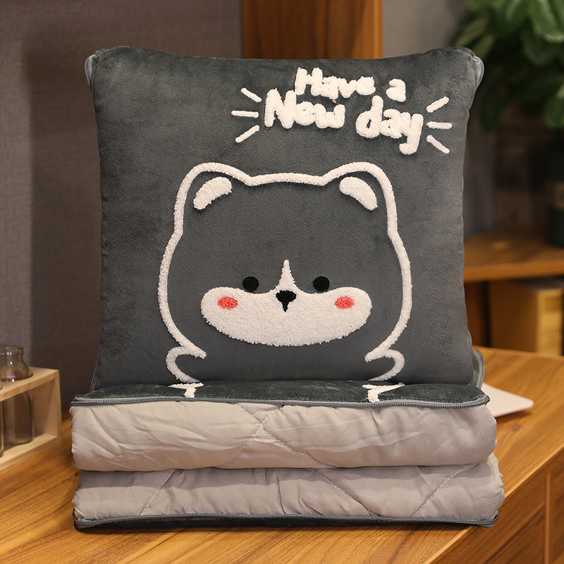 Cartoon Throw Pillow Quilt Dual-Use Plush Handduk broderad soffa kudde f￤llbar kastkudde filt E06