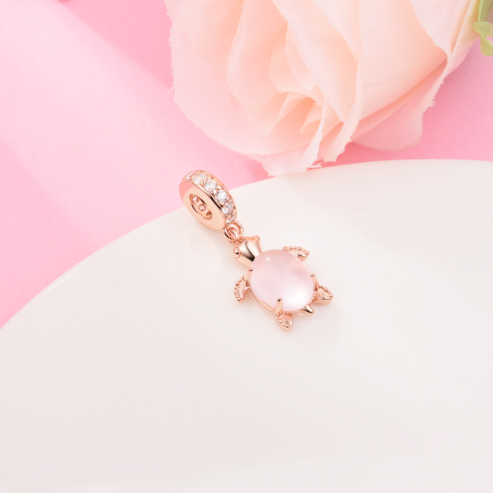 Rose Gold Metal Plated Murano Glass Pink Sea Turtle Charm Bead Passar Endast European Pandora Type Jewely Armband Halsband