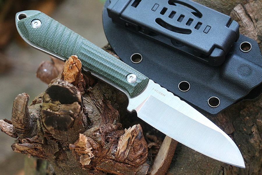 M6699 Survival Straight Knife 14C28N Satin Blade CNC Full Tang Flax Handle Outdoor Camping Hiking Hunting Fixed Blade Knives with Kydex 06699