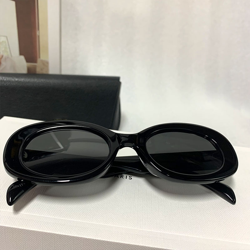 نظارة شمسية Triomphe 01 عالية الجودة بإطار هافانا من الأسيتات الأشقر بإطار بيضاوي مع شعار معبد ظلال INS Net Red Same Style SIGNATURE All-match Glasses 40194