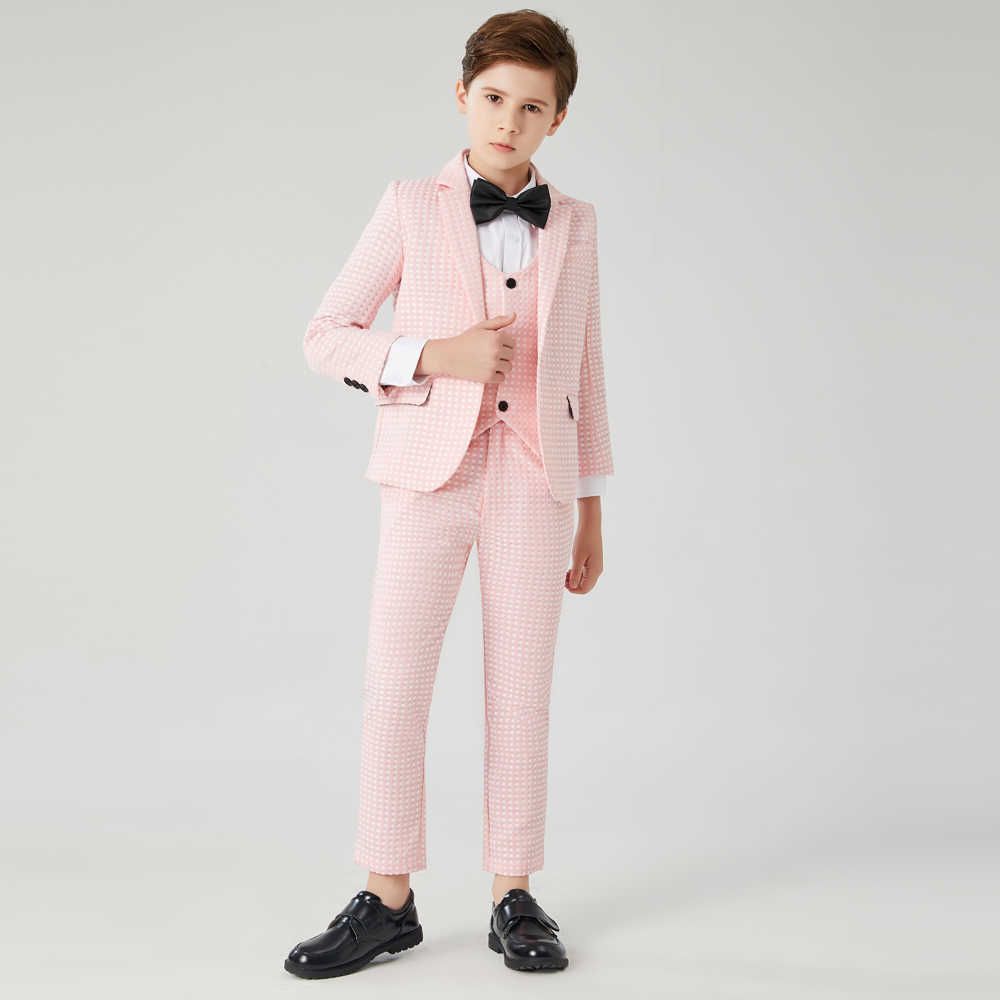 Clothing Sets Kids Pink dot Blazer Boys Suits for Weddings Vest Blazers Pants Wedding Cotton Formal Party Baby Boy Outerwear Children Clothes W0222