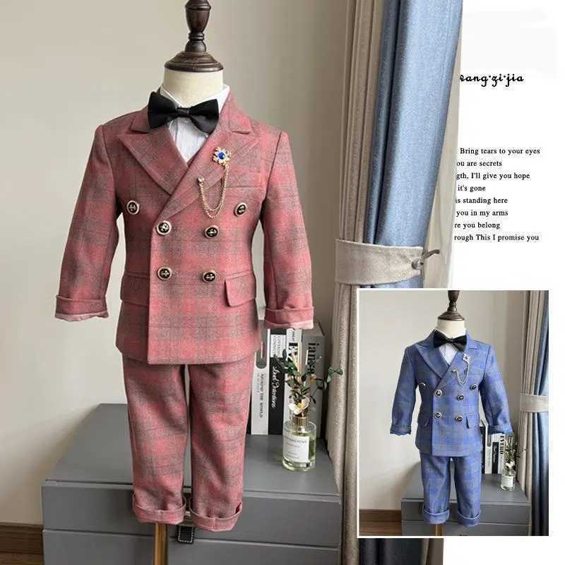 Ensembles de vêtements Enfants Mariage Hôte Performance Robe De Soirée Costume Ensemble Automne Hiver Garçons Plaid Blazer Gilet Pantalon Vêtements Enfants Formel Venez W0222