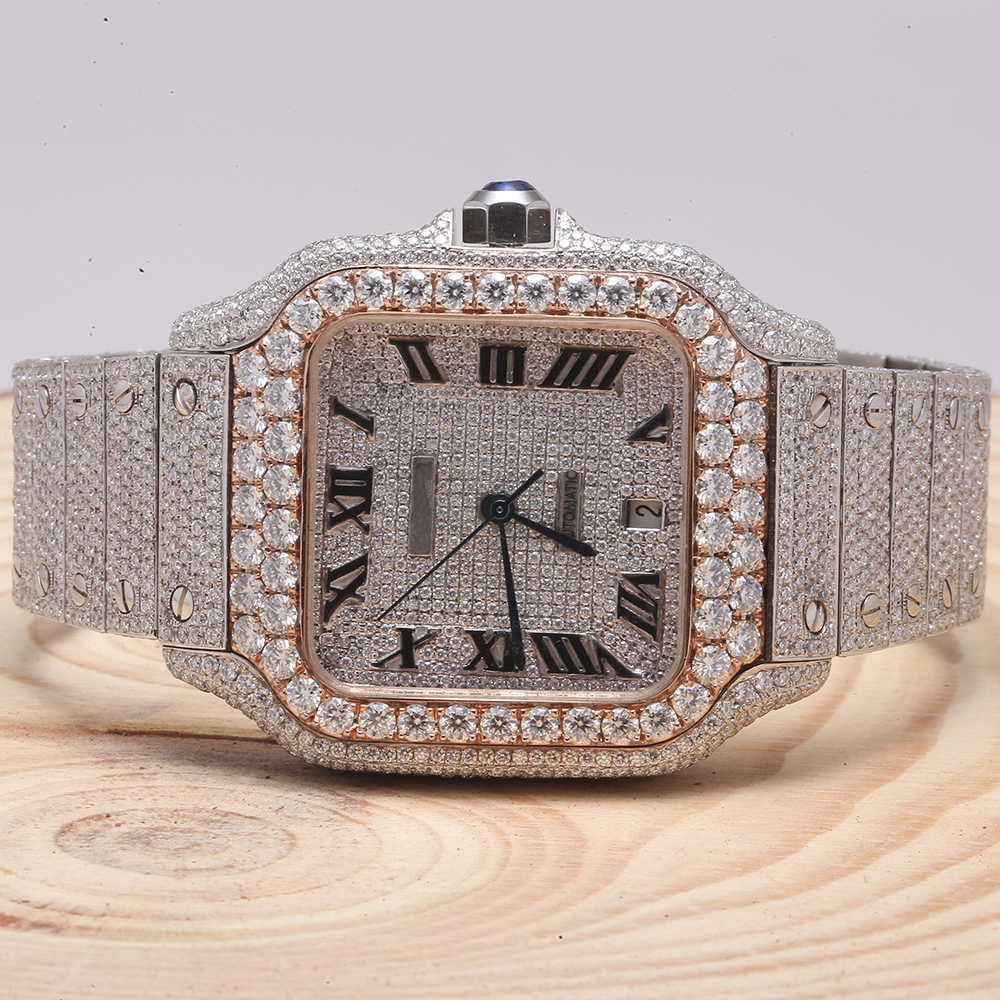 Armbandsur 2023New ARRIVAL Märke isat ut guld Sier Original Anpassad hiphop män diam ond diamant handled klocka