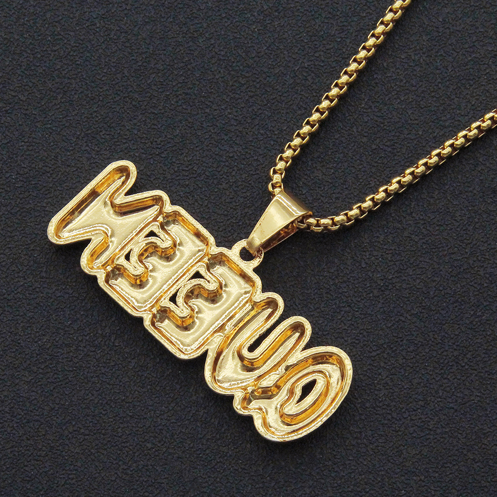 Hip Hop Large Letter Pendant Necklace Full Shining Diamond Stone Cool Men Stainless Steel Fine Jewelry