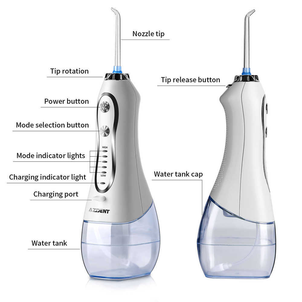 AZDENT Newest HF-6 5Models Electric Oral Irrigator with Travel Bag Cordless Portable Water Dental Flosser jet nozzles 230202