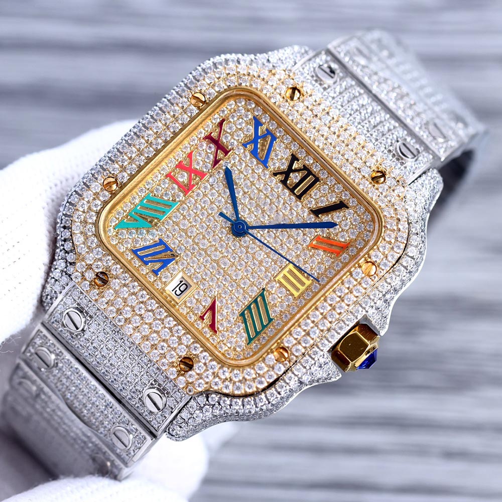 풀 다이아몬드 남성 시계 자동 기계식 시계 40mm 다이아몬드 스터드 스틸 브레이슬릿 손목 시계 패션 비즈니스 손목 시계 Montre de Luxe