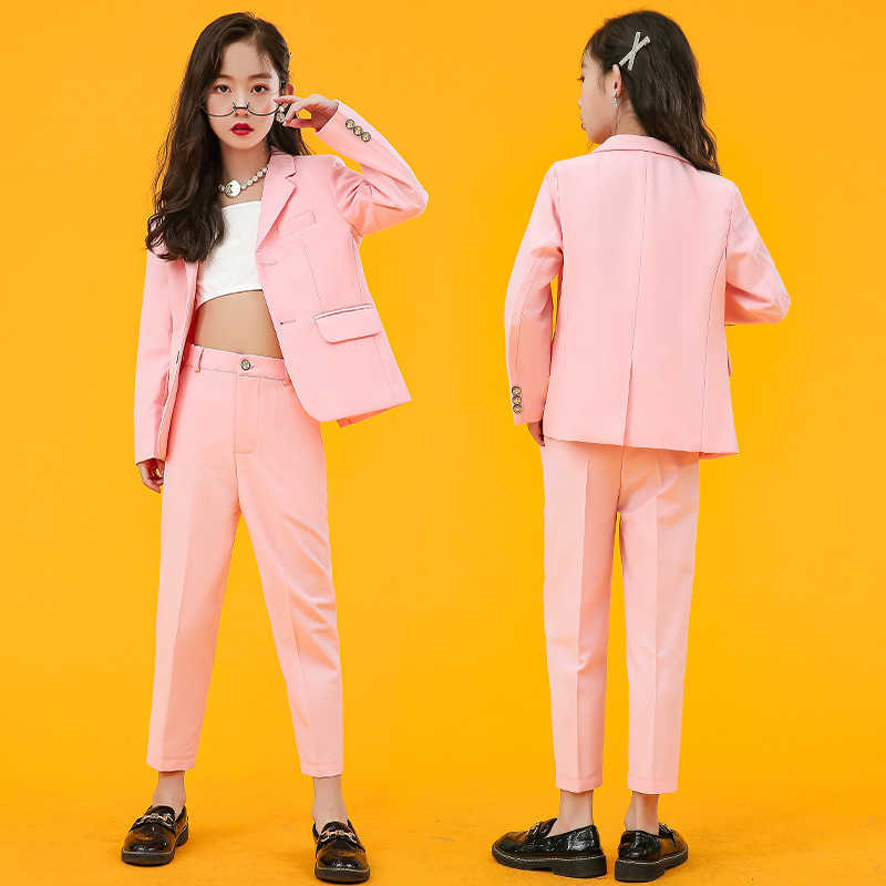 Clothing Sets Formal Children's Pink Solid Color Suits Set Boys Girls Party Host Wedding Come Kids Blazer Pants Clothing Set W0222