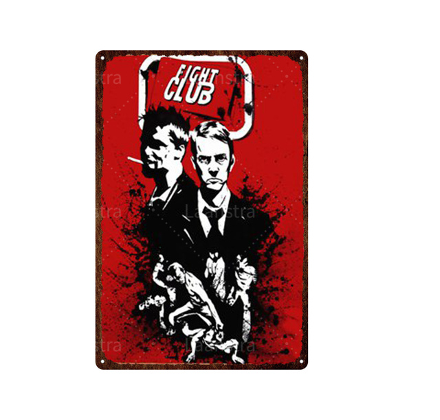 Fight Club Art Målning Klassisk film Metal Plack Vintage Poster Väggdekor Järnmålning Tennskylt Dekoration Målning för dekorera hemstorlek 30x20cm W02