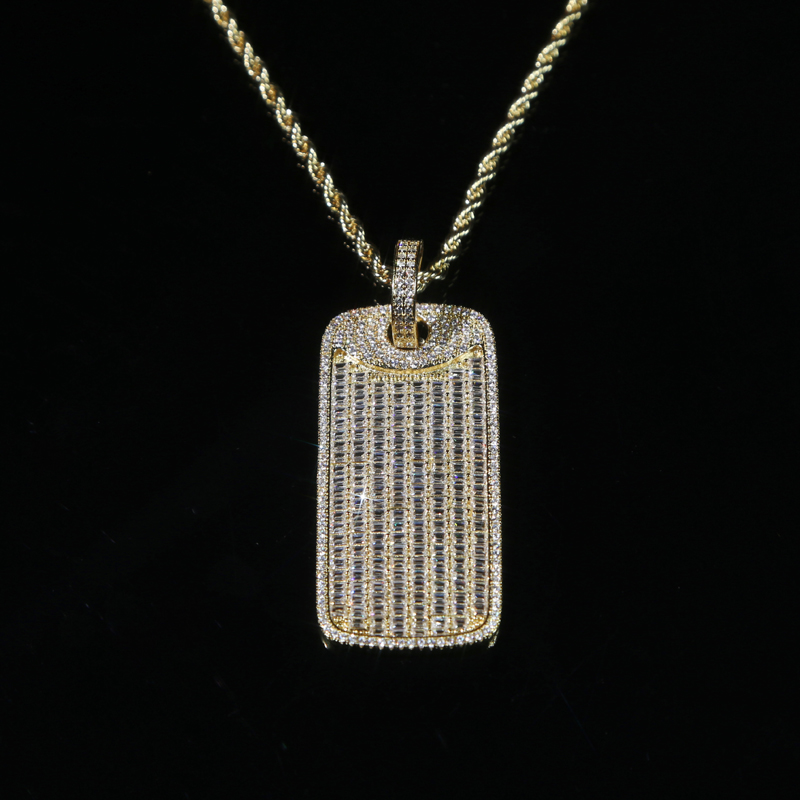 iced out mirco pave cz square Pendant Necklace for Men Boy Geometric 5A Cubic Zircon Full Paved Hip Hop Trendy Geometric Jewelry