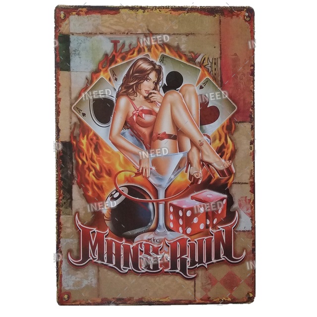 Vintage Metal Tin Sign Sexy Girl Car Posters Beauty Girl Service Tin Signs Sticker for Bar Pub Decoration Metal Plate Poster Girl Metal Painting Decor Size 30X20cm w01