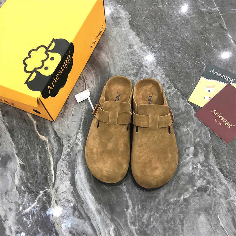 Designer Birkinstock Pantoufles Outlet Boken Chaussures Cuir véritable Semelles épaisses Baotou Pantoufles Hommes et femmes Même fond plat Semi-pantoufles Mode estivale pour femmes