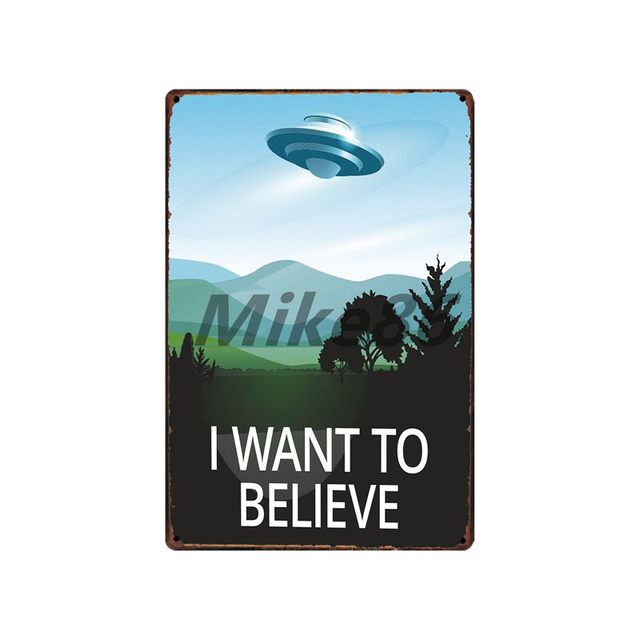 Retro AREA 51 art painting I WANT TO BELIEVE UFO Aliens Metal Sign Wall Plaque Poster Custom Painting Room personalized Decoration tin signs Size 30X20cm w02