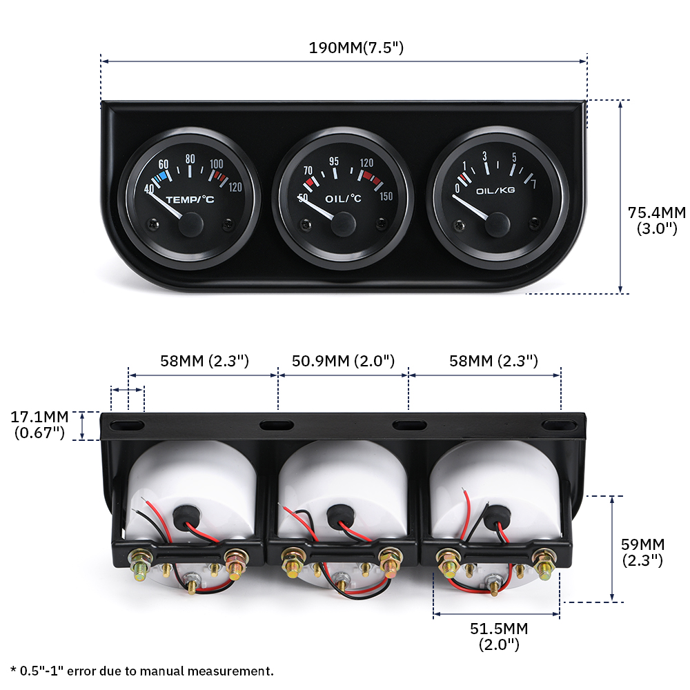 52mm Üçlü kit Yağ Basınç Göstergesi Su Sıcaklığı Göstergesi Yağ Sıcaklığı Göstergesi veya Sensörlü Volt metre 3in1 Araba Metre PQY-TAG01/02/03