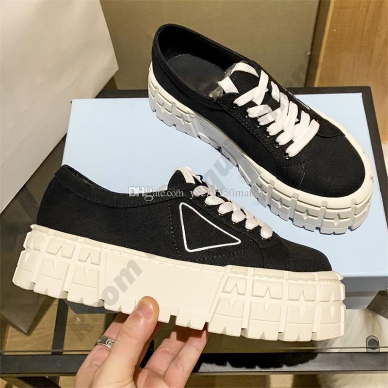 Double Wheel Casual Shoes nylon gabardine Sneaker Invisible inside raise With Box 2022s triangle platform low canvas Designer Luxury Tpu Rubber sole womens shoes