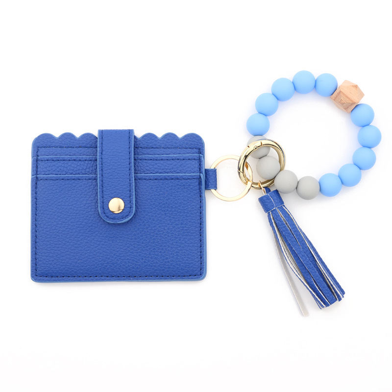 In stock! Fashion PU Leather Bracelet Wallet Keychain Tassels Bangle Key Ring Holder Card Bag Silicone Beaded Wristlet Handbag ID Purse Credit Pocket A0078