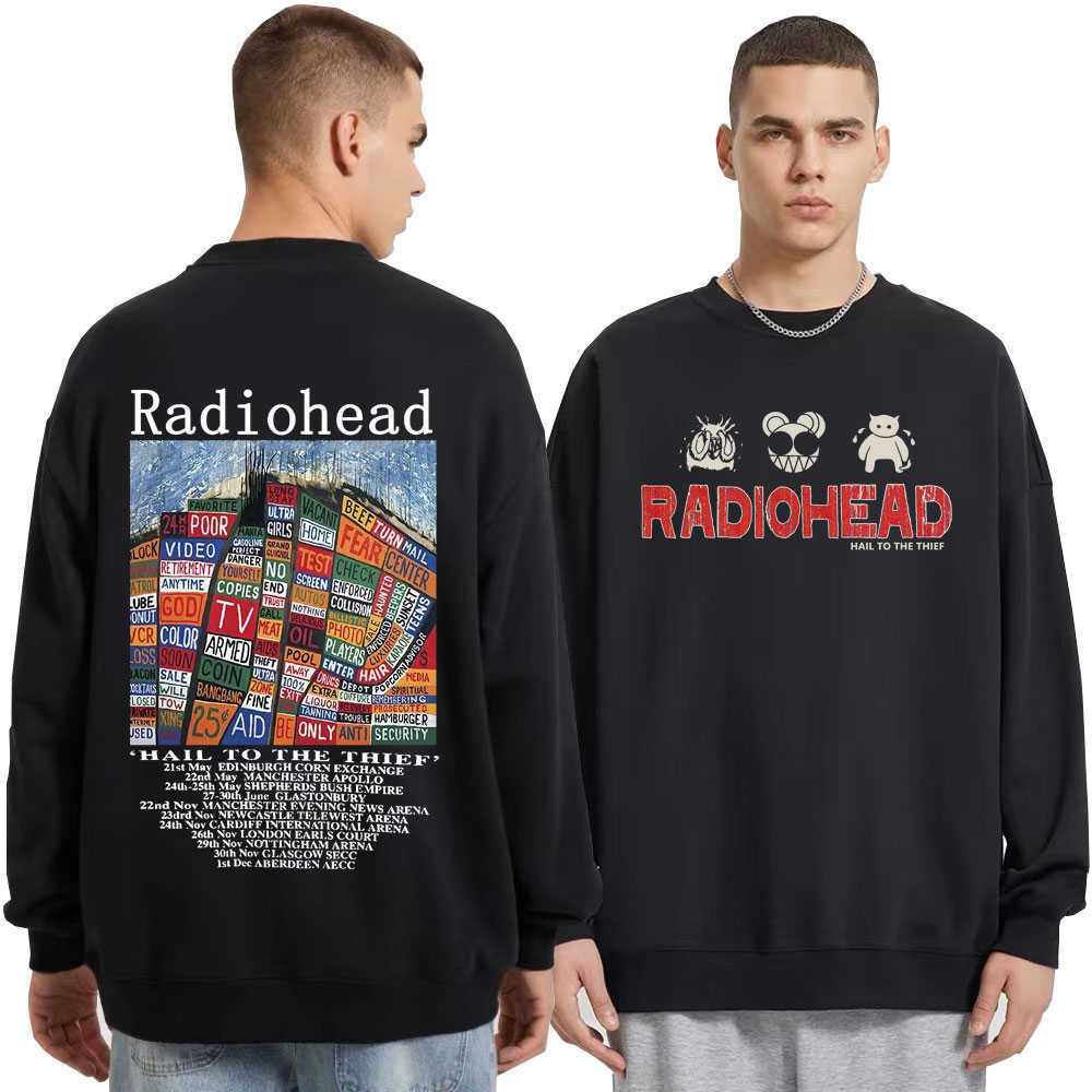 Heren Hoodies Sweatshirts Radiohead Vintage Print Koppels Sweatshirt Hoodie Hip Hop Rock Band Hail To The Thief Muziek Album Fleece Streetwear Trainingspak L230222