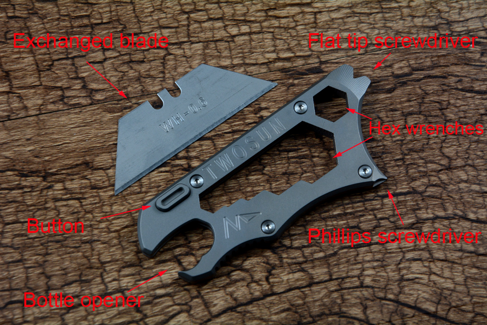Twosun ts149 cortando arte utilidade de faca multifuncional l￢mina de a￧o carbono multi-ferramentas TC4 Titanium Handle EDC