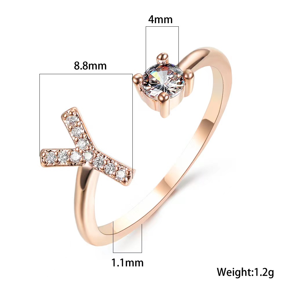 New ring: rose gold letters, Y white diamonds, open hand ornaments, women's unique rings