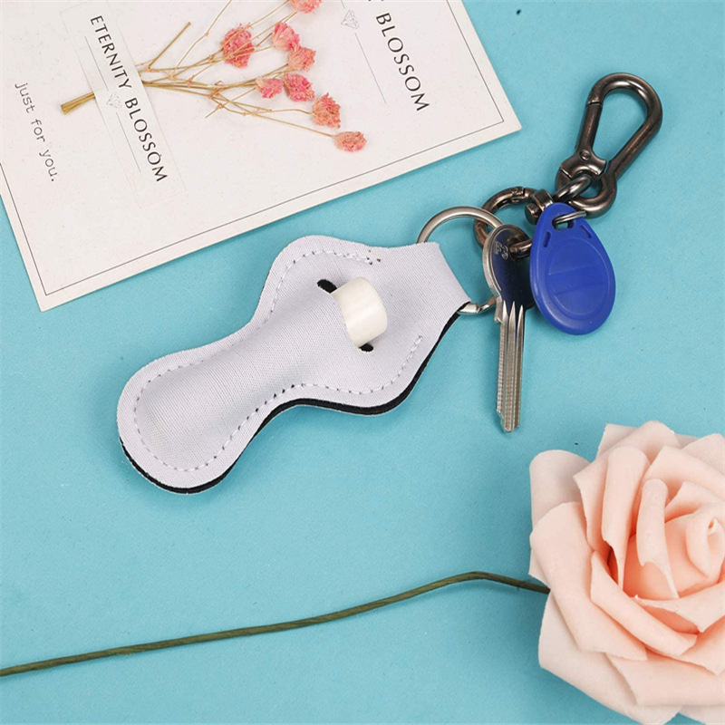 Sublimation blank white Chapstick holder Neoprene keychain lipstick sleeves Keyring