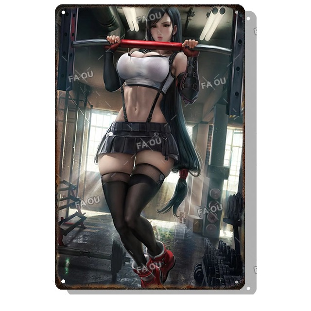 Sexy Anime Girl Metal Painting Plate Game Figure Vintage Tin Sign Bar Club Art Decorative Plaques for Modern Home Room Wall Decor Poster Girl Sticker Size 30X20cm w01