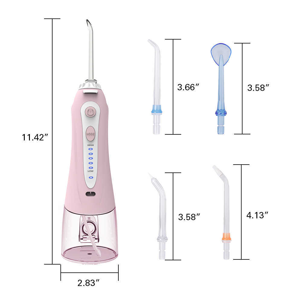 휴대용 구강 관개 장치 5 모드 이동 케이스 USB 충전식 무선 물 치과 용수 제트 치아 픽 240ml 5 팁 230202