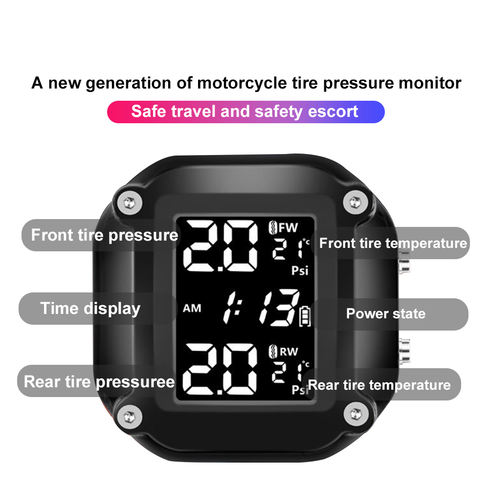 Wireless LCD Display Motorcycle Car TPMS Tyre Temperature Tester 2 Sensors Dirt Pit Bike Motor Tire Pressure Monitoring Alarm System