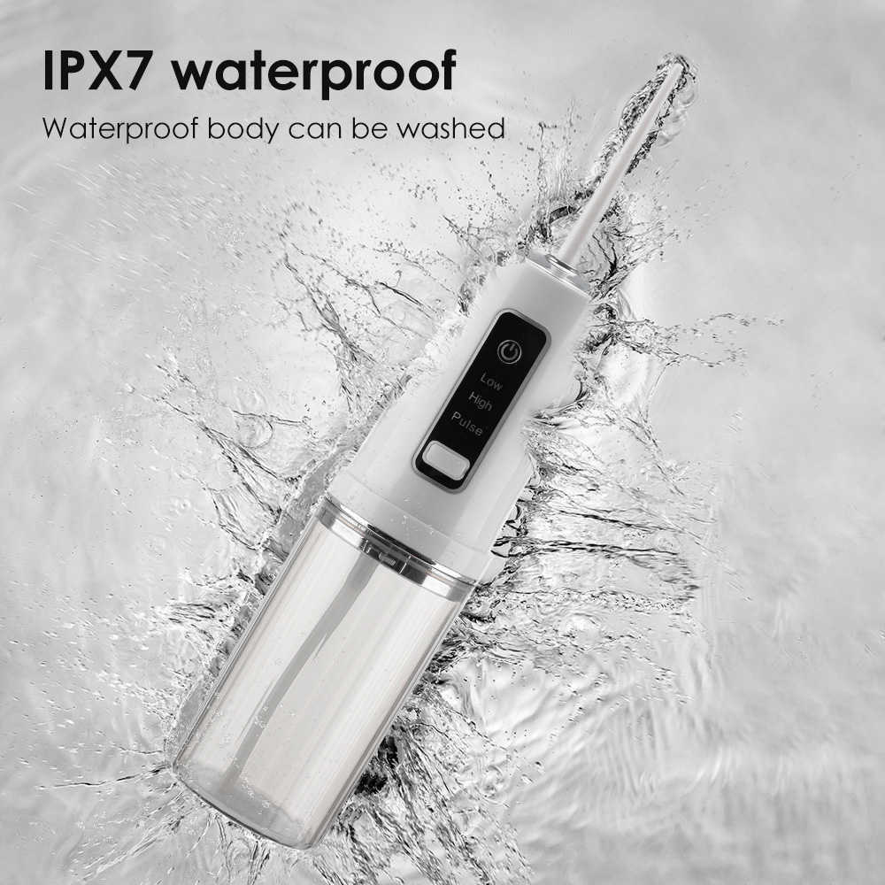 Irrigador dental oral eléctrico Flosser de agua portátil USB recargable IPX7 impermeable 230 ml 3 modos limpiador de dientes con punta de chorro de agua 230202