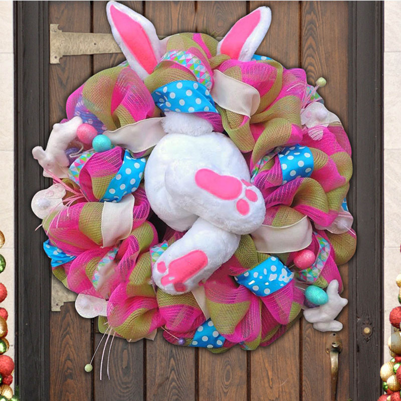 حفلة جديدة في عيد الفصح أرنب الزخارف الزهور مهرجان زخارف زخرفة قلادة القماش الدعائم الإكليلي