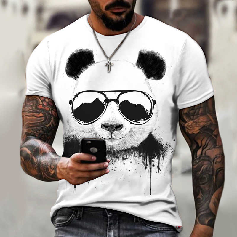 Herr t-shirts tecknad film-t-shirts 3D-solglasögon panda t-shirt för män roliga casual o nacke herrkläder överdimensionerade toppar mode tee shirt 022223h