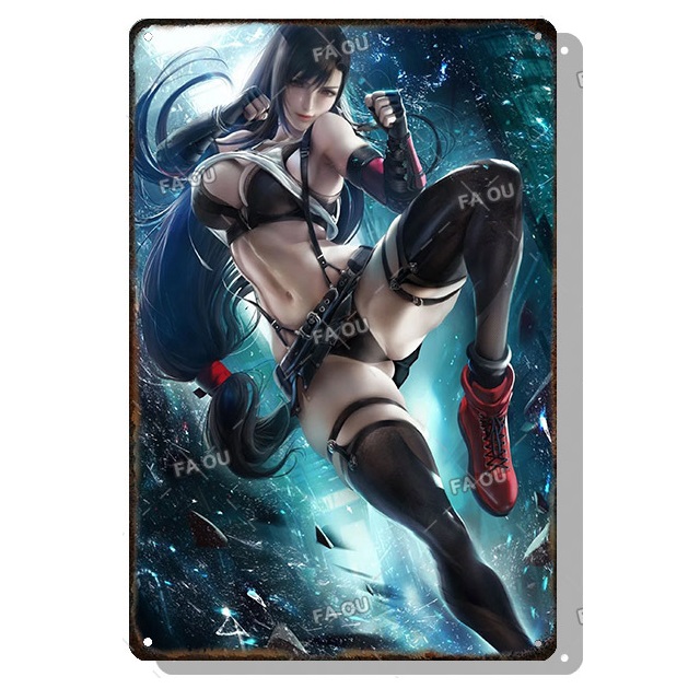 Sexy Anime Girl Metal Painting Plate Game Figure Vintage Tin Sign Bar Club Art Decorative Plaques for Modern Home Room Wall Decor Poster Girl Sticker Size 30X20cm w01