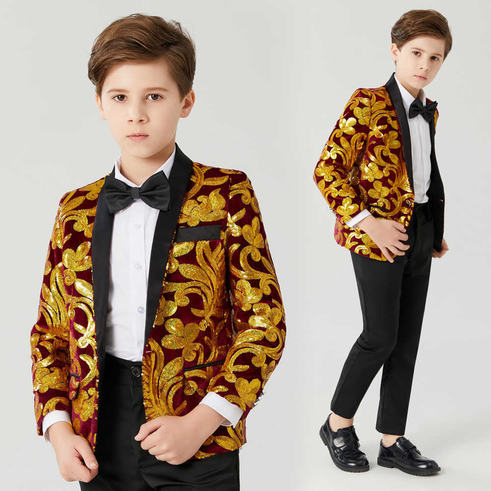 Ensembles de vêtements Costume à paillettes pour enfants, chanteurs de jazz pour enfants, robes d'hébergement, étagères à paillettes pour enfants, batterie, veste