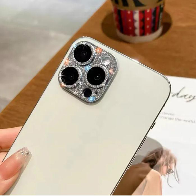 Diamond Metal Metal Camera Lente Protetor de vidro temperado Bling brilhante resistente a arranhões para iPhone 14 13 12 mini 11 Pro Max