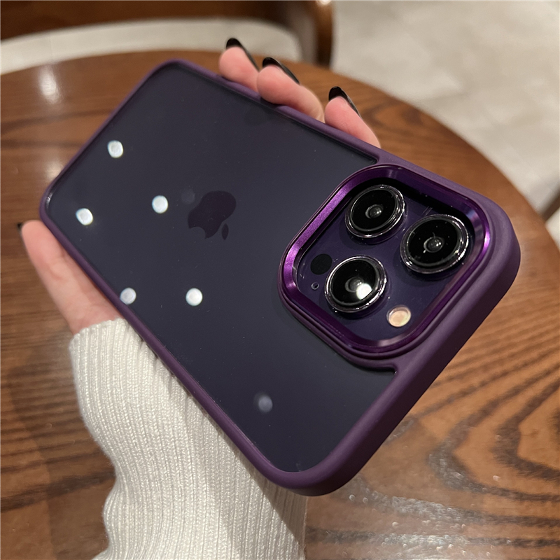 For iPhone14PROMAX phone case Apple 14 Fashion Phone case Dark Purple 13 Golden Shield Hardware Lens Ring Transparent 12 Protective cases