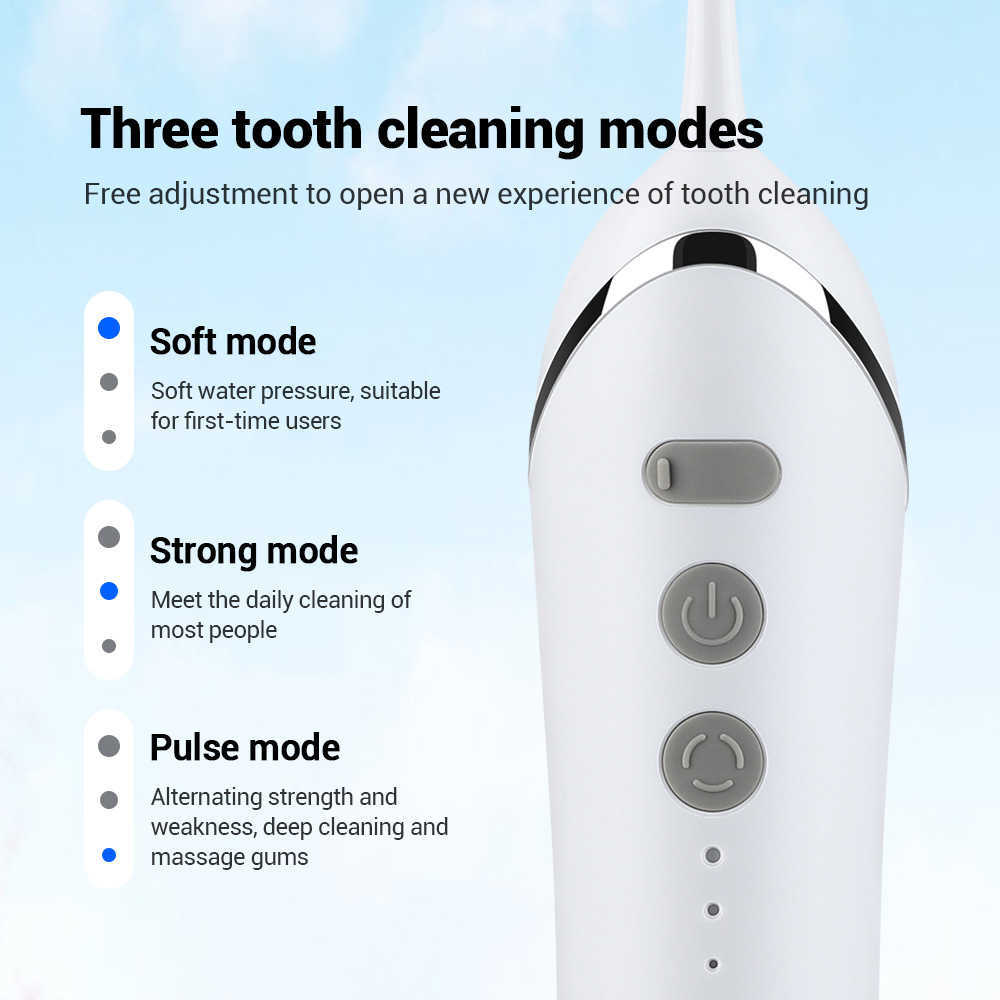 3 режима пероральный ирригатор 150 мл резервуара для воды Портативный зубной зубной зубы очиститель зубов USB Регается отбеливание зубов ирригатор 230202