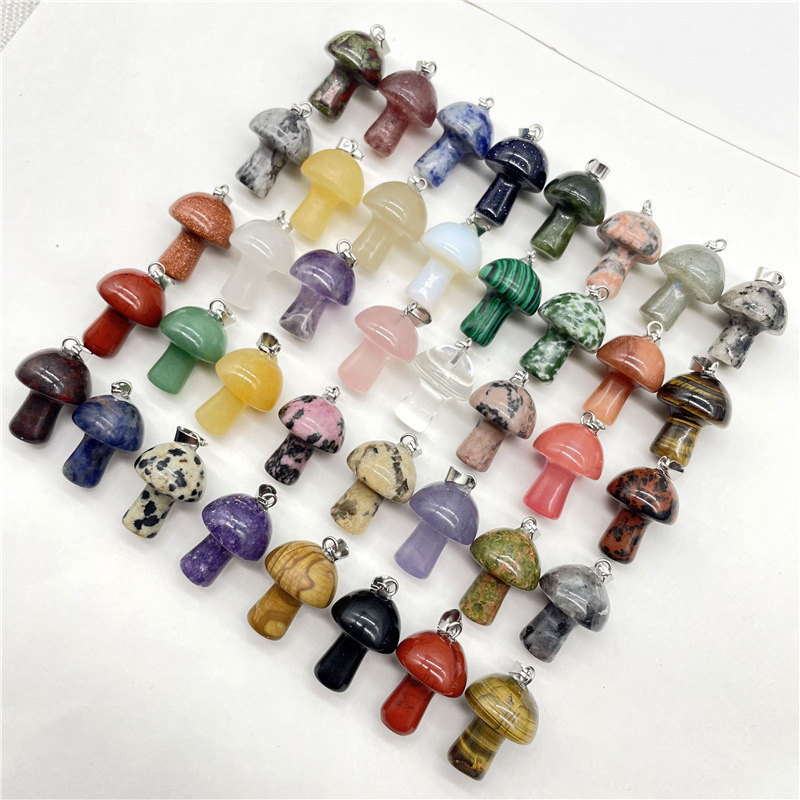 2cm Pierre Naturelle Forme De Champignon Charmes Cristal De Quartz Pendentif Collier Quartz Rose Oeil De Tigre DIY Fabrication De Bijoux Colliers Boucles D'oreilles Accessoires en vrac