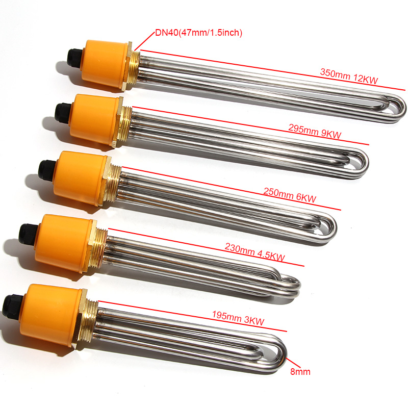 Heizelementgewinde 201 Edelstahl-Tauchwasserbereiter DN40/1,5 Zoll für Wassertank 220 V/380 V 3 kW/4,5 kW/6 kW/9 kW/12 kW mit Adapter mit Außengewinde