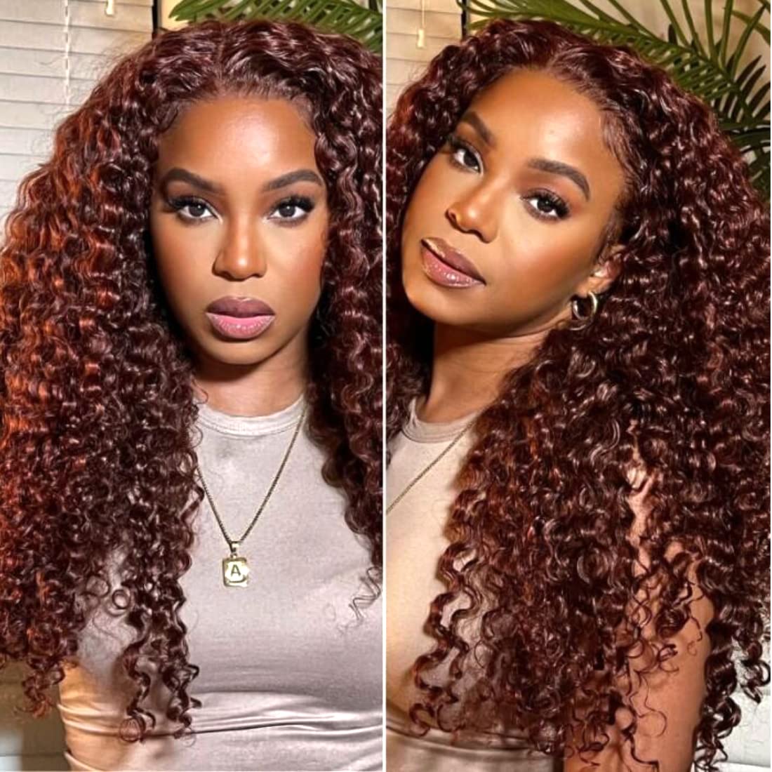 Water Wave Reddish Brown Lace Front Wigs Human Human Cabelo 130% de densidade pré -arrancada com cabelos bebês molhado ang ondulário de cobre de cobre sem glueless perucas para mulheres