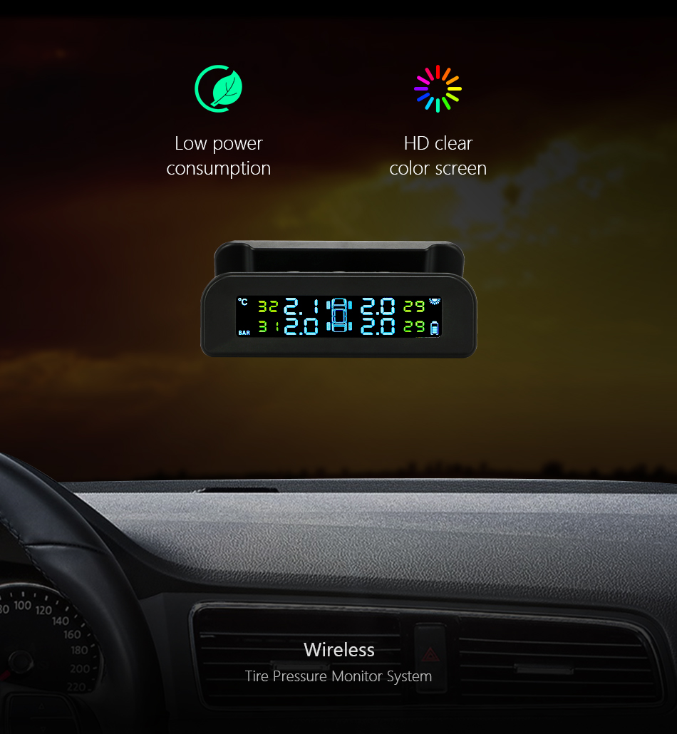 TPMS Car Tire Pressure Monitor System Automatic Brightness Control Attached to Glass wireless Solar Power tpms with 4 Sensors