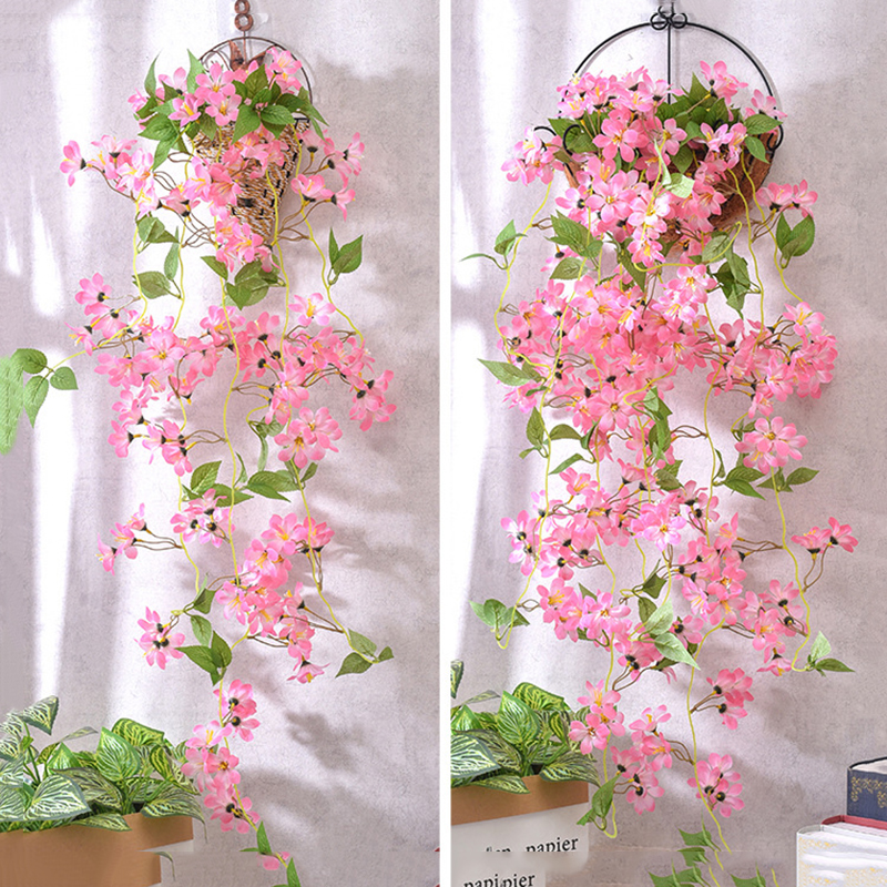 New Artificial Hanging Vine Fake Morning Glory Garden Hanging Wedding Winter Jasmine 100cm Indoor Silk Flowers