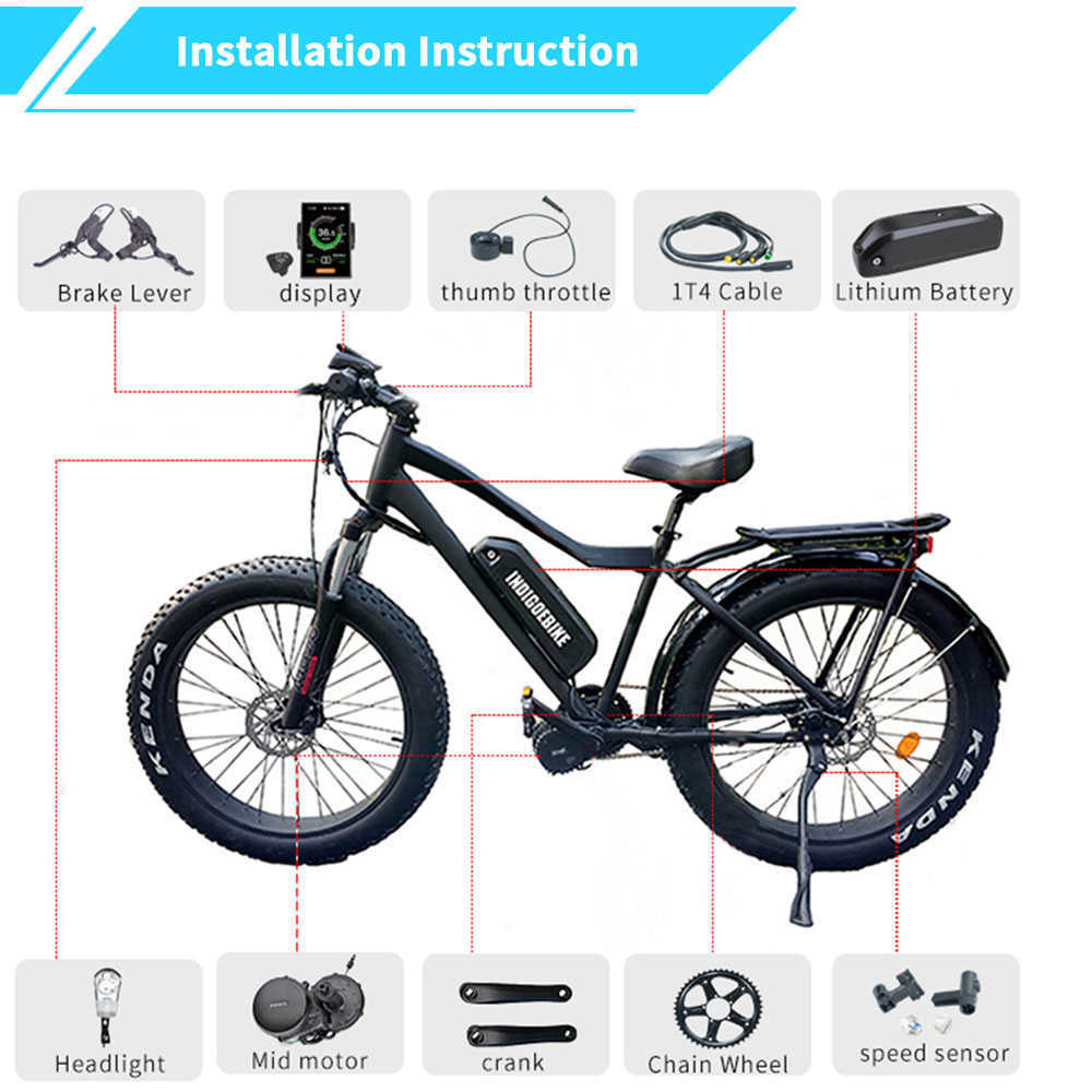 BAFANG 48V 52V 1000W Mid Drive BBSHD Kit motore E-BIKE 52V 16AH 20AH Batteria al litio Kit di conversione completo bicicletta elettrica