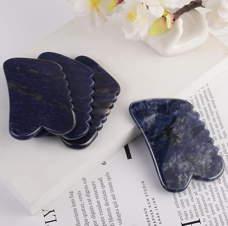 Sawtooth Blue Sodalite Face Gua Sha Tool SPA Heart Shape Jade Massager Acupuncture Scraping Massage Facial Body Health Skin Care