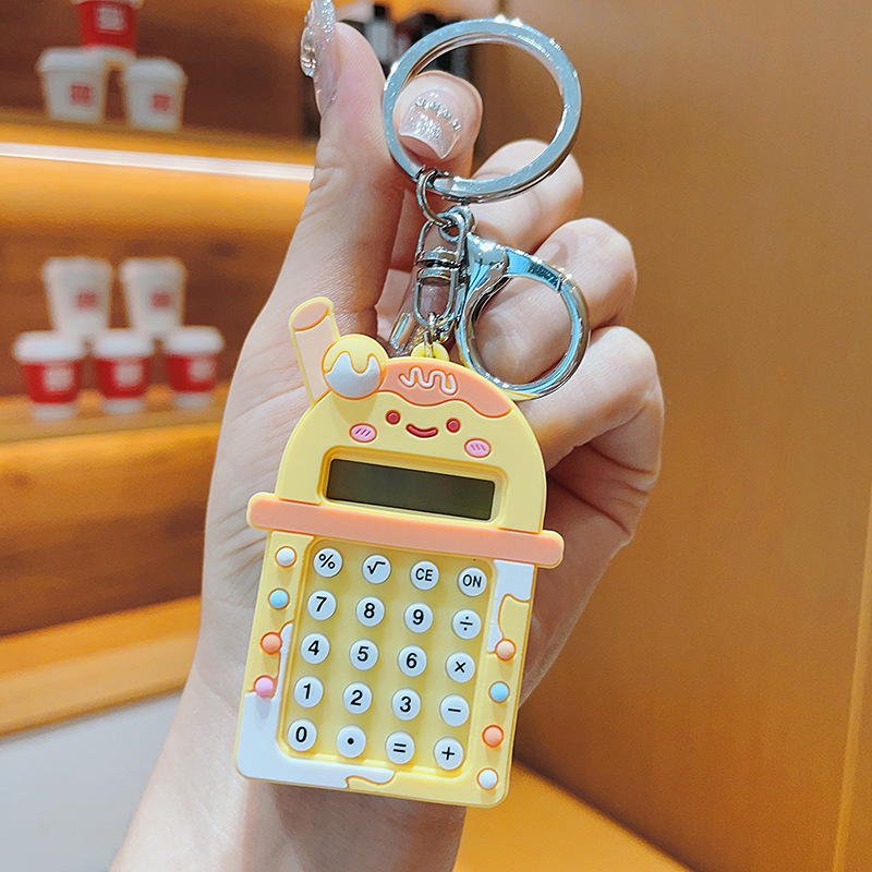 Cute Calculator And Games Charms Jewelry KeyChain Student Backpack Bubble Tea Key Ring Accessories Hanger