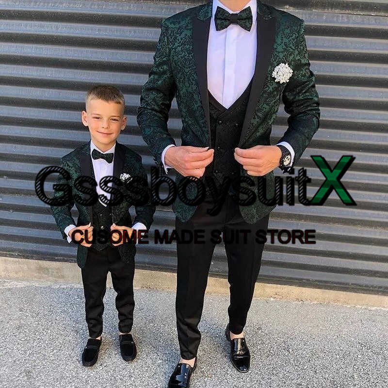 Kledingsets jongens pak bruiloft tuxedo geprinte formele jas set kinderen blazer broeken vest 3 -delige gratis aangepaste kleding w0222