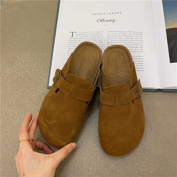 Designer Birkinstock tofflor Outlet äkta läder bucken skor kvinnors tidiga vår frostade ko ful söt ins lata toffel trend1waw