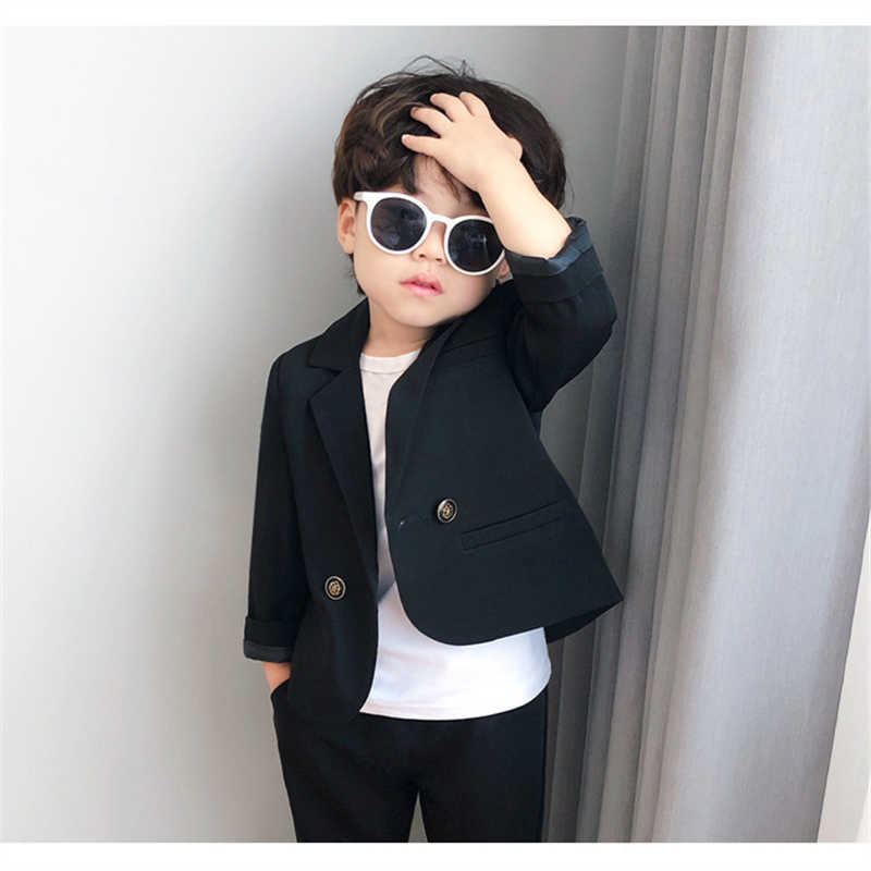 Kläder sätter klassiska småbarn blazer kostym solid knapprosa svarta toppbyxor set för 1-10år barn pojkar flickor kausal blazer byxor set