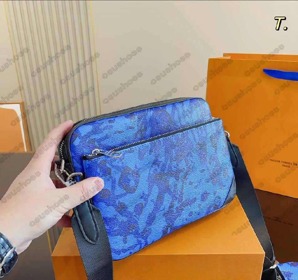 23SS x Yayoi Kusama Mens Trio Messenger Daintts 3 в 1 окрашенных точках роскоши дизайнеры поперечного кузова ручка пакета кошельки кошельки sets M69443 M45320 M46266