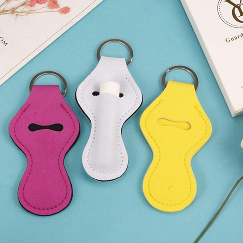 Sublimation blank white Chapstick holder Neoprene keychain lipstick sleeves Keyring