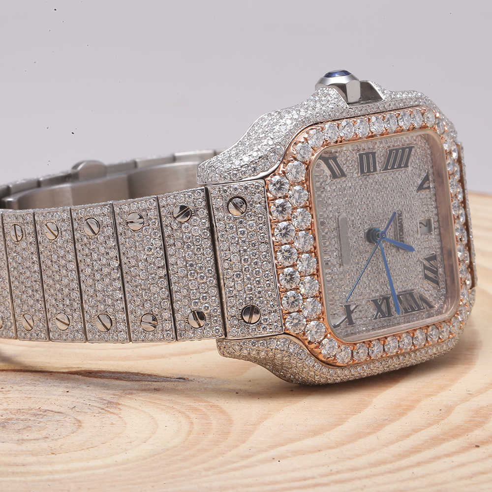 Armbandsur 2023New ARRIVAL Märke isat ut guld Sier Original Anpassad hiphop män diam ond diamant handled klocka